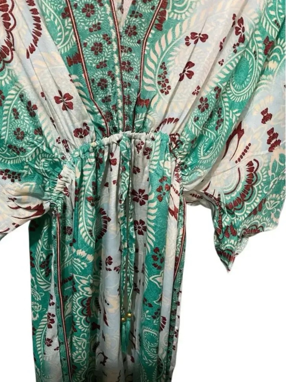 NWT Rhea Rubi Jumpsuit Boho Wide Leg Tassel Tie Waist Floral Green - Picture 3 of 6